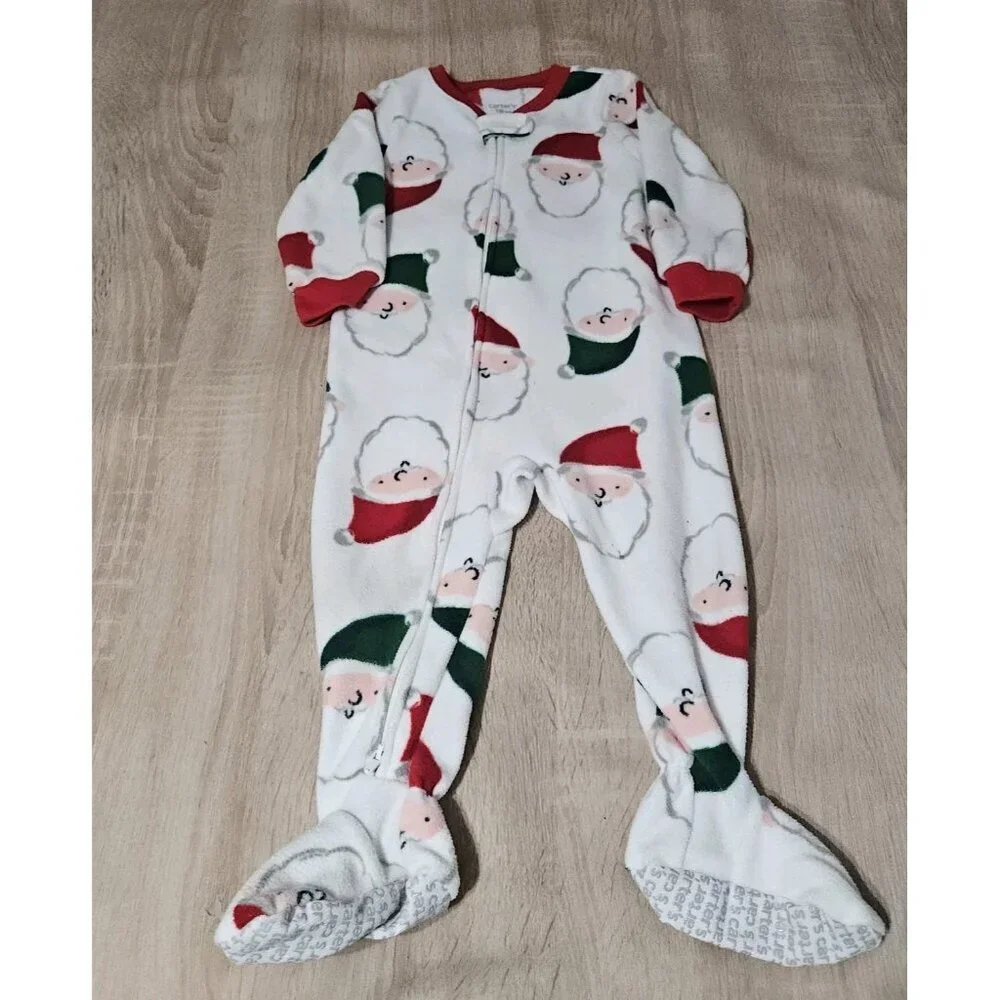 Lot Of 3 Fleece Footed Pajamas Pjs Boys Size 18 Months Christmas Santa Holiday
